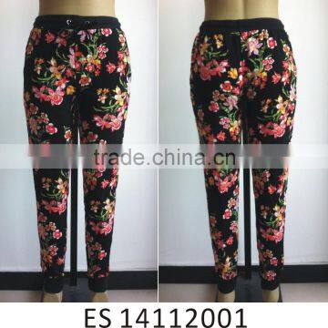 Ladies viscose printed fashion high waist pants