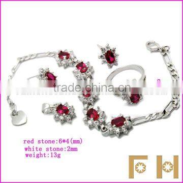 FH-T168 Ruby Silver Jewelry Set