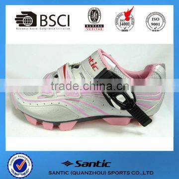 2016 OEM silver pink mtb cycling shoes with quick release atop micro adjustment buckle compatiable with SPD pedal