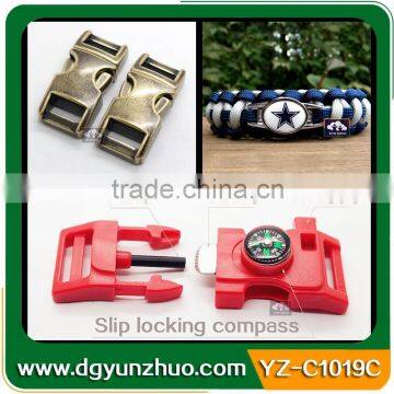 Fashion whistle fire starter buckle with compass, whistle buckle for bag