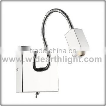 Chrome Metal Shade Bedside Led Wall Light With On/Off Switch For Hotel W40266