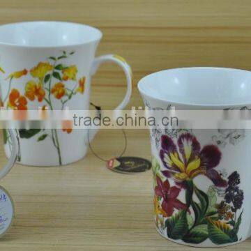 14OZ beautiful flower design fully decal printed ceramic mug, shiny surface new bone china cup, KL5001-10314