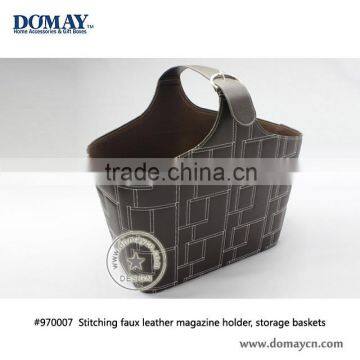 Stitching faux leather magazine holder, storage container, storage baskets bins