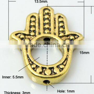 Tibetan Style Hamsa Hand Bead Frame, Lead Free & Cadmium Free & Nickel Free, Antique Golden(K08JP032)