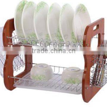 Modern Design 2 Tiers Wooden Panel Metal Dish Holder photo-4