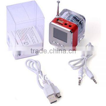 High quality good signal FM radio usb sd card mini speaker with lcd light