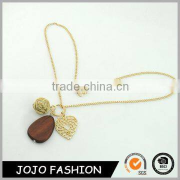 Wholesale gold chain necklace with heart flower bead pendant gold jewelry