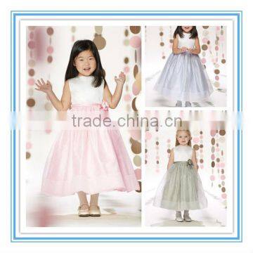 Sleeveless Satin Organza Side Bow Latest Ddesigns For Flower Girls(FLMO-3016)