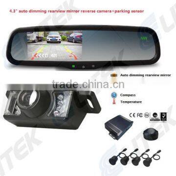 CE Certification 4.3" Roof Placement car rearview mirror monitor with reverse camera and parking sensor