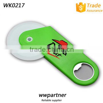 New Design Round Pizza Cutter Rocker with Bottle Opener for Promotion