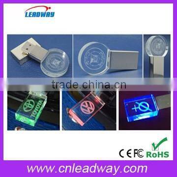 LED light 3d logo crystal usb memory stick