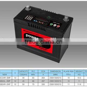 dry charged car battery for korean/rocket/japan