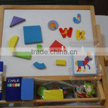 wood magnetic drawing board or easel toy with jigsaw puzzle pieces