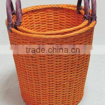 Set 2 Flower Rattan Basket With Purple Handle
