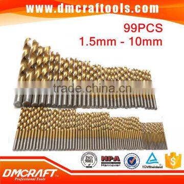 99pcs 1.5mm - 10mm Titanium Coated High Speed Steel Drill Bit Set Manual Twist Drill Bits