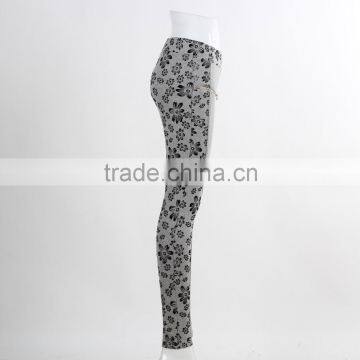 F5W31069 Women Flower Print Two Front Zippers Leggings photo-2