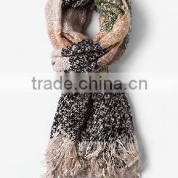 Helsinki Cool Burgundy, Tan, and Navy Blue Silk Woolen Scarfs for Girls photo-3