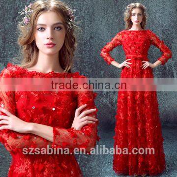 Hot selling Elegant beautiful lace appliqued red long evening dress evening dress for big sizes