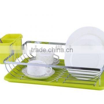 chrome plated wire dish rack with green color plastic tray