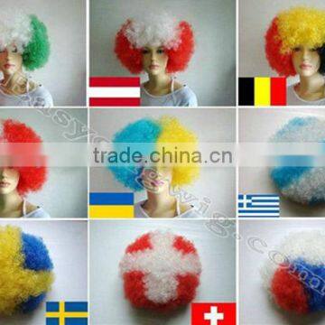 Football sports fan wig, soccer wigs custom made the world cup wigs for differenet country