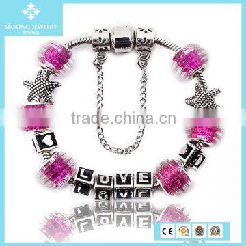 European Fashion Red Glass Bead Sea Star LOVE Alphabet Charms Bracelet Wholesale 2015