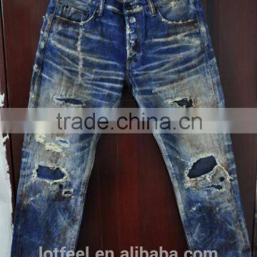 Custom High quality vintage wash distressed Japanese selvedge jeans denim selvedge denim jeans (LOTV017)