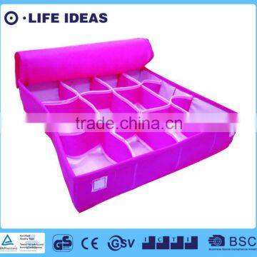 non-woven fabric foldable lattice storage box with lids covered pink