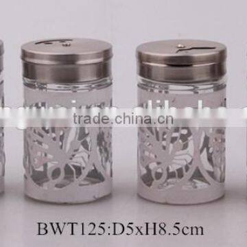 glass spice jar with metal lid and coating