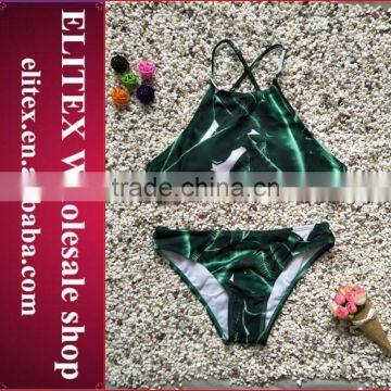2017 Newest Two Pieces Green Sexy Print Swimwear Woman Bikini BI214