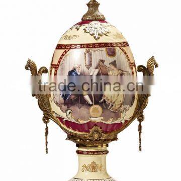 European Character Style Ceramic Egg Shaped Jar Box, Elegant Porcelain With Brass Prize Cup, Figure Design Footed Jar With Lid photo-2