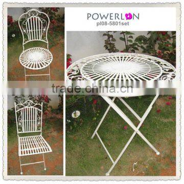 Lovely Light Weight Folding Wrought Iron Antirust Metal Antique White Outdoor Decorative Garden Furniture