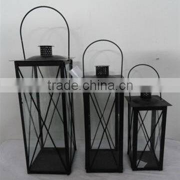 simple lantern set,iron lantern, candle lantern with clear glass