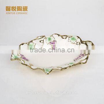 Wholesale Leaf Shape Ceramic Plate,leaf Shape Plate Golden Ceramic Snack Plate photo-2
