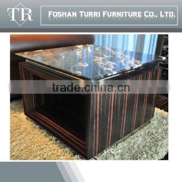 Square Travertine Marble Top Wooden Base Coffee Table photo-2