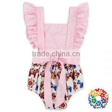 Newborn Baby Clothes Pink Flutter Shoulder Crop Halter Bubble Girl Romper