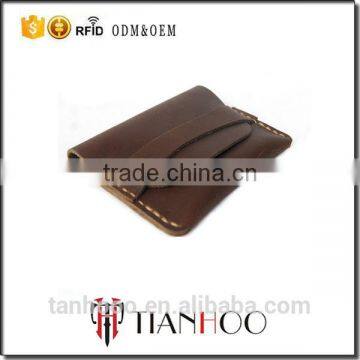 Customize Genuine Leather RFID Blocking Card Holder Cash Pocket Portable Wallet Retro Style