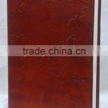 Handmade Vintage World Map Embossed Leather Diary