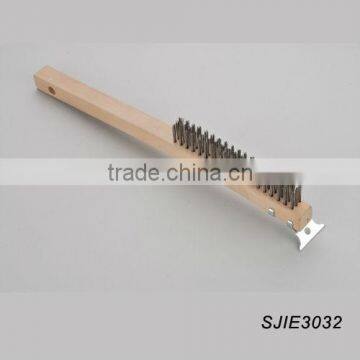 hand steel wire brush , American Style Stainless Steel Wire Brush with Metal Scraper