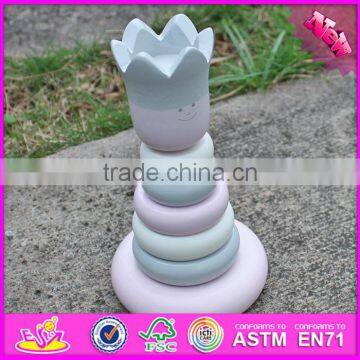 2016 New Design Crown Wooden Stacking Rings Toy for Toddlers W13D129