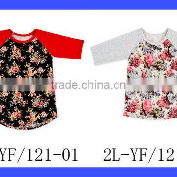 Boutique Mid Sleeve Floral Baby T Shirt Girl 100% Cotton Kids Clothes Tops