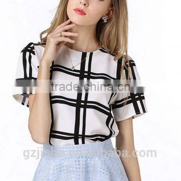 Women T Shirt Short sleeve chiffon unlined upper garment plaid women tops