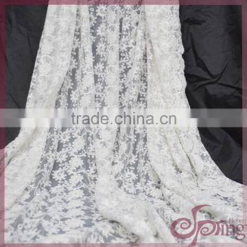 White small flower embroidery mesh fabric, graceful french lace fabric wholesale