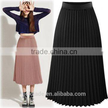 Women Double Layer Pleated Long Chiffon Maxi Elastic Skirt photo-3