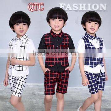 summer boy's check two -piece short sleeve suit fashion new boy suit