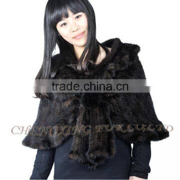 CX-B-M-60D Fashion Wholesale Knitted Mink Fur With Rosette Lady Fur Shawl photo-2