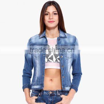 wholesale OEM custom denim jacket fancy girls from China HOYUGO