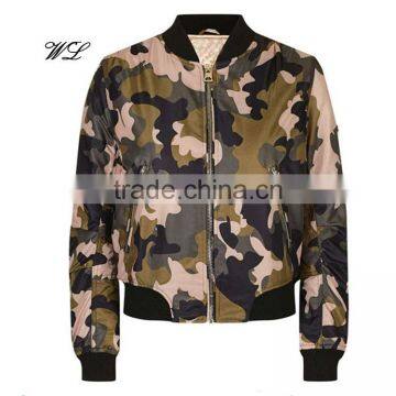 Wholesale women camo print quilted custom padded bomber jacket