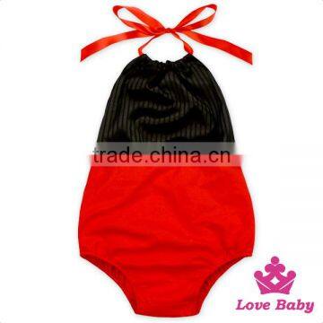 Wholesale Toddler Unisex Boutique Clothing Yellow And Red Halter Infant Newborn Baby Romper Blank Bodysuit photo-3