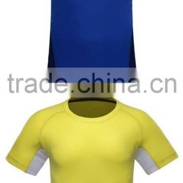 100% Polyester Blue Yellow Slim Fit Bodybuilding Short Sleeve Running Sport T-shirt Tops & Tees photo-3