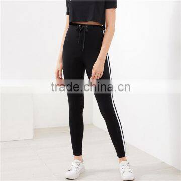 2018 women Sports stretchy Drawstring Waist Side Striped Leggings